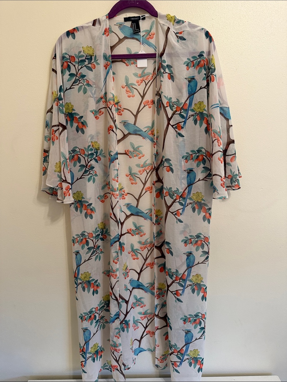 Forever 21 Floral Bird Print Duster Kimono
